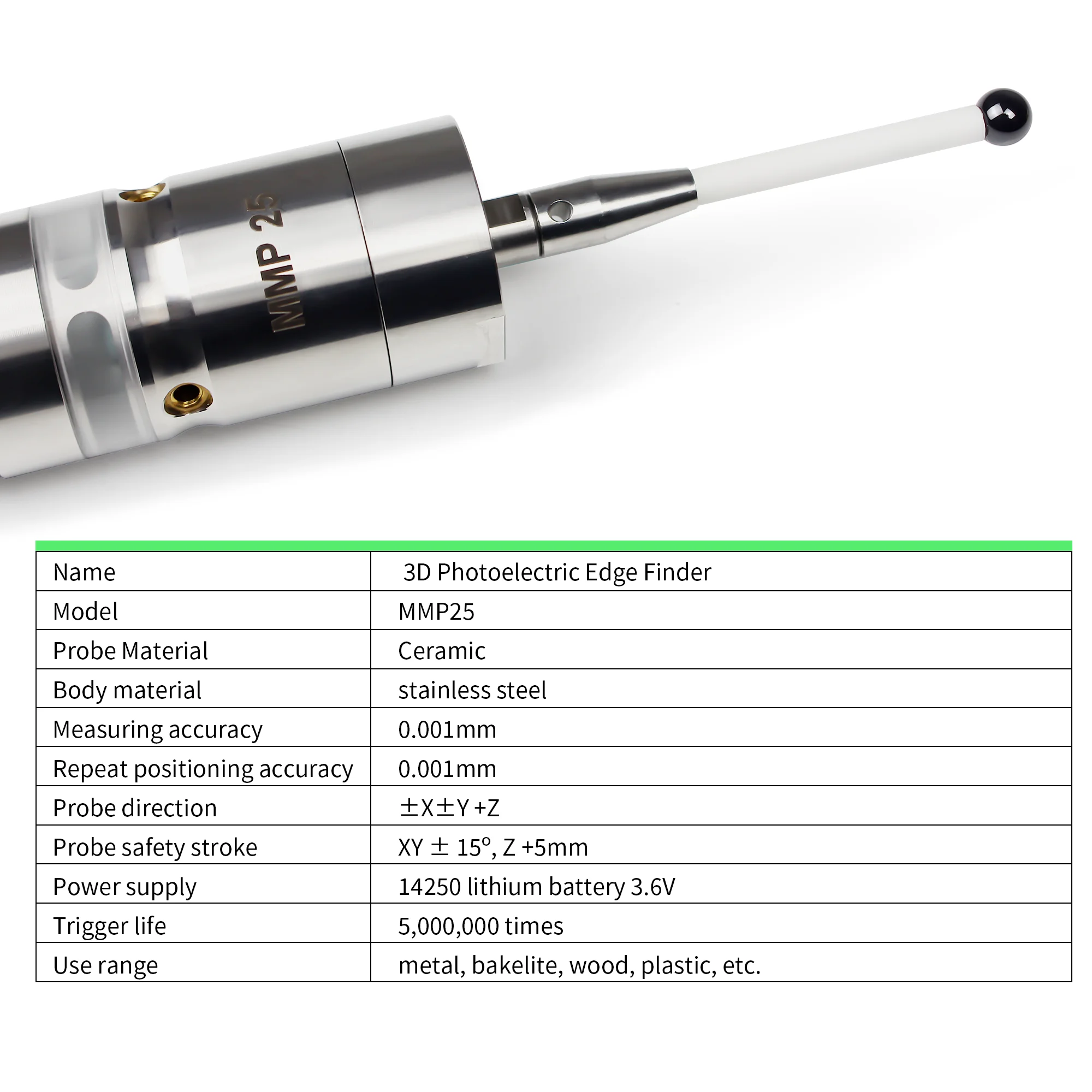 3D Photoelectric Edge Finder MMP25 CNC Machining LED Sound Optical Edge Finder Touch Probe High Precision 0.001 for CNC Machine