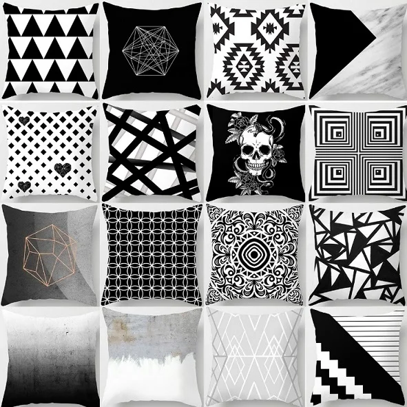 

Room Soft Stripe Print Cool Cushion Cover Home Simple White Black Throw Pillow