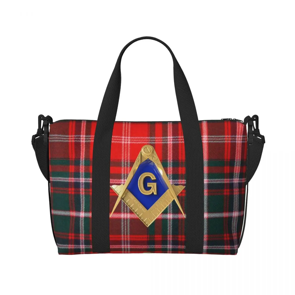 Custom Gold Square Compass Masonic Freemason Tote Bag Women Large Capacity Freemasonry Mason Gym Beach Shoulder Travel Bag