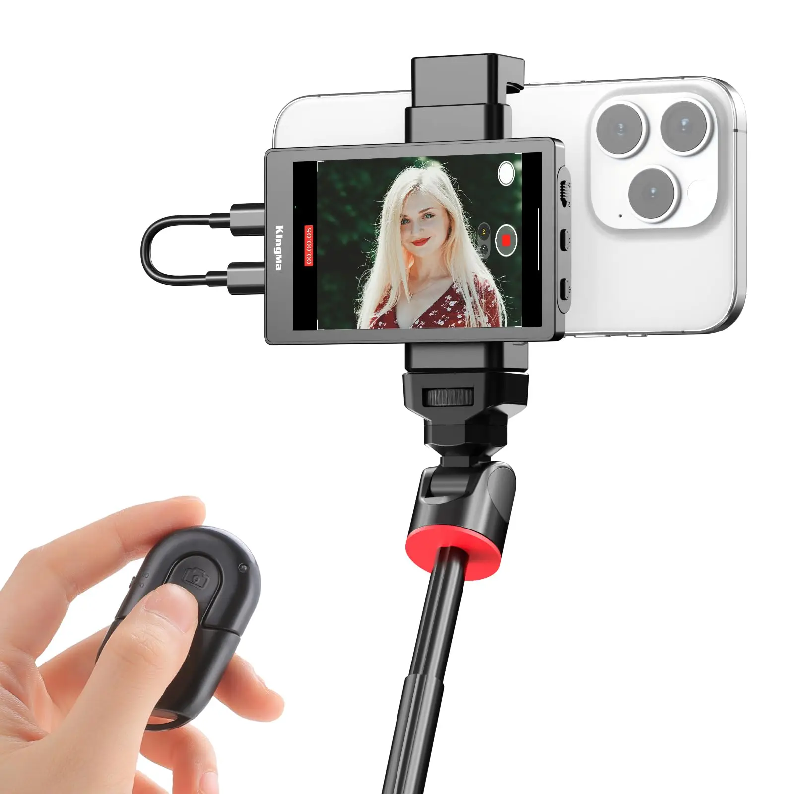 King Ma 4K Phone Vlog Selfie Monitor Screen, Wired Mini Monitor for iPhone Rear Camera for Vlog Live Stream TikTok