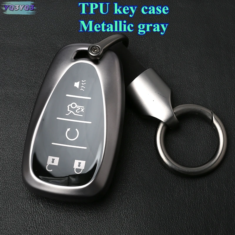 

For Chevy Key Fob Cover, Equinox Malibu Camaro Traverse Metallic Gray Soft TPU Key Fob Case car accessories keychain