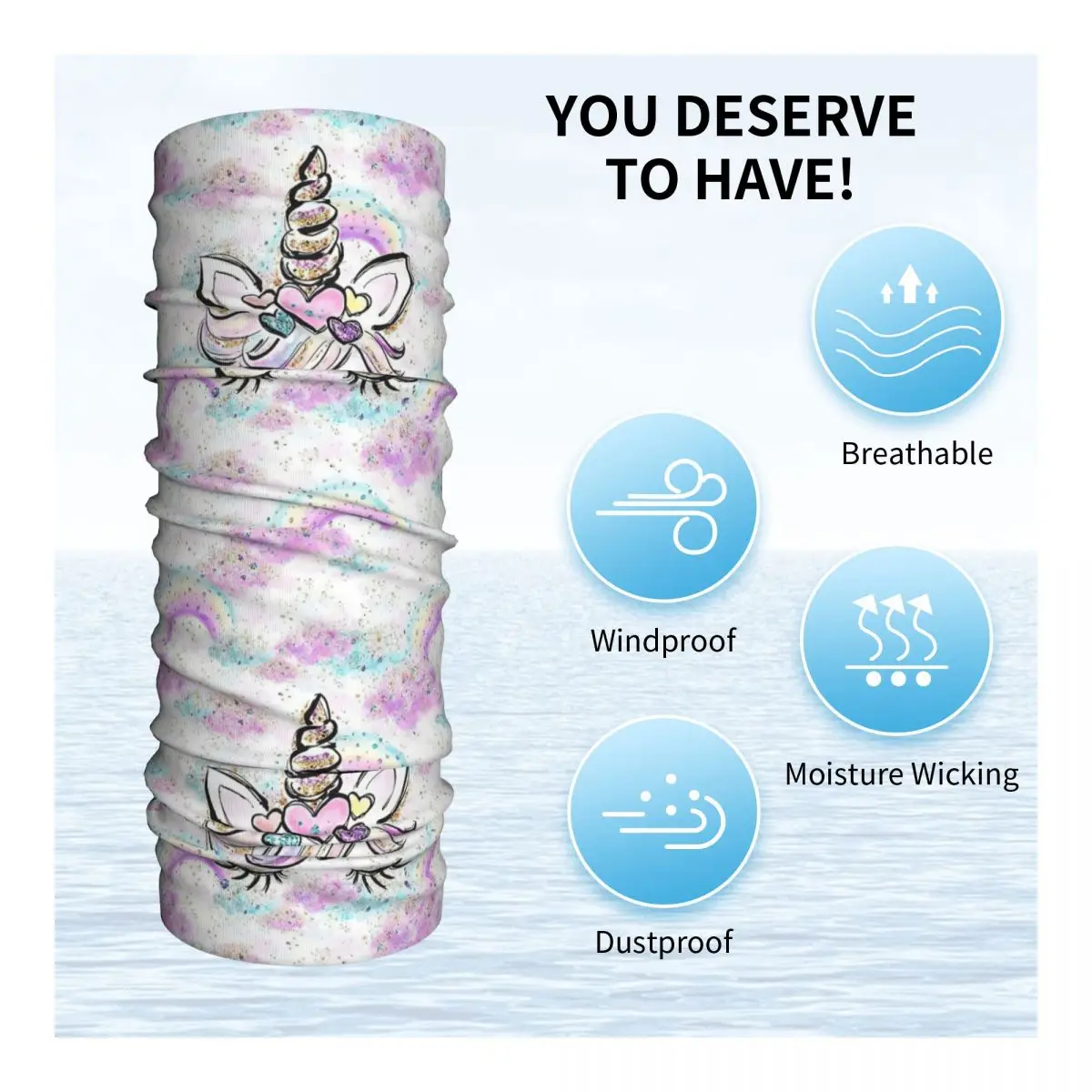 Cute Eyelash Bandana Neck Cover Printed Unicorn Magic Scarf Multi-use Balaclava Outdoor Sports for Men Women Adult Windproof