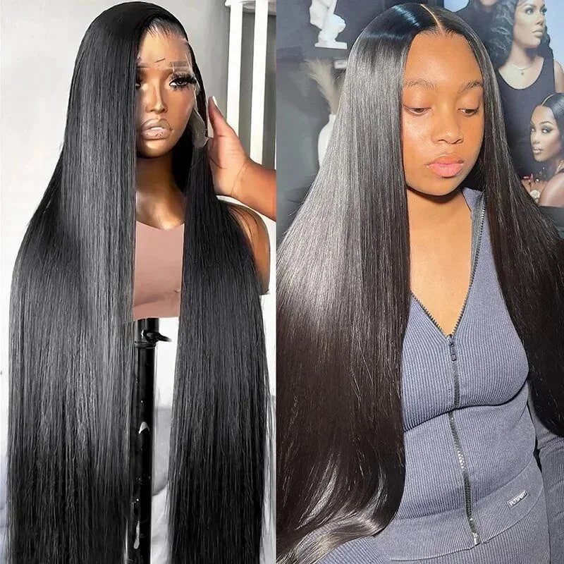 

Raw Indian 38 Inch Long Bone Straight Human Hair Wholesale Natural Black Cuticle Aligned Human Hair HD Lace Front Wigs
