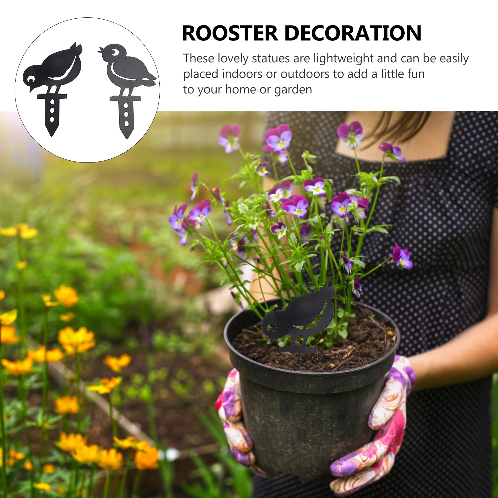 

2pcs Iron Rooster Decor Garden Inserting Adornments Unique Design For Yard Flower Beds Outdoor Decorations Stable Tip Head