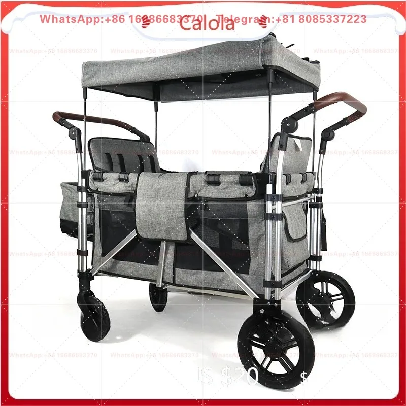 Multipurpose 4 Seats Kids Wagon Stroller Portable Transfer Car for Outdoor Camping Park Fishing Groceries