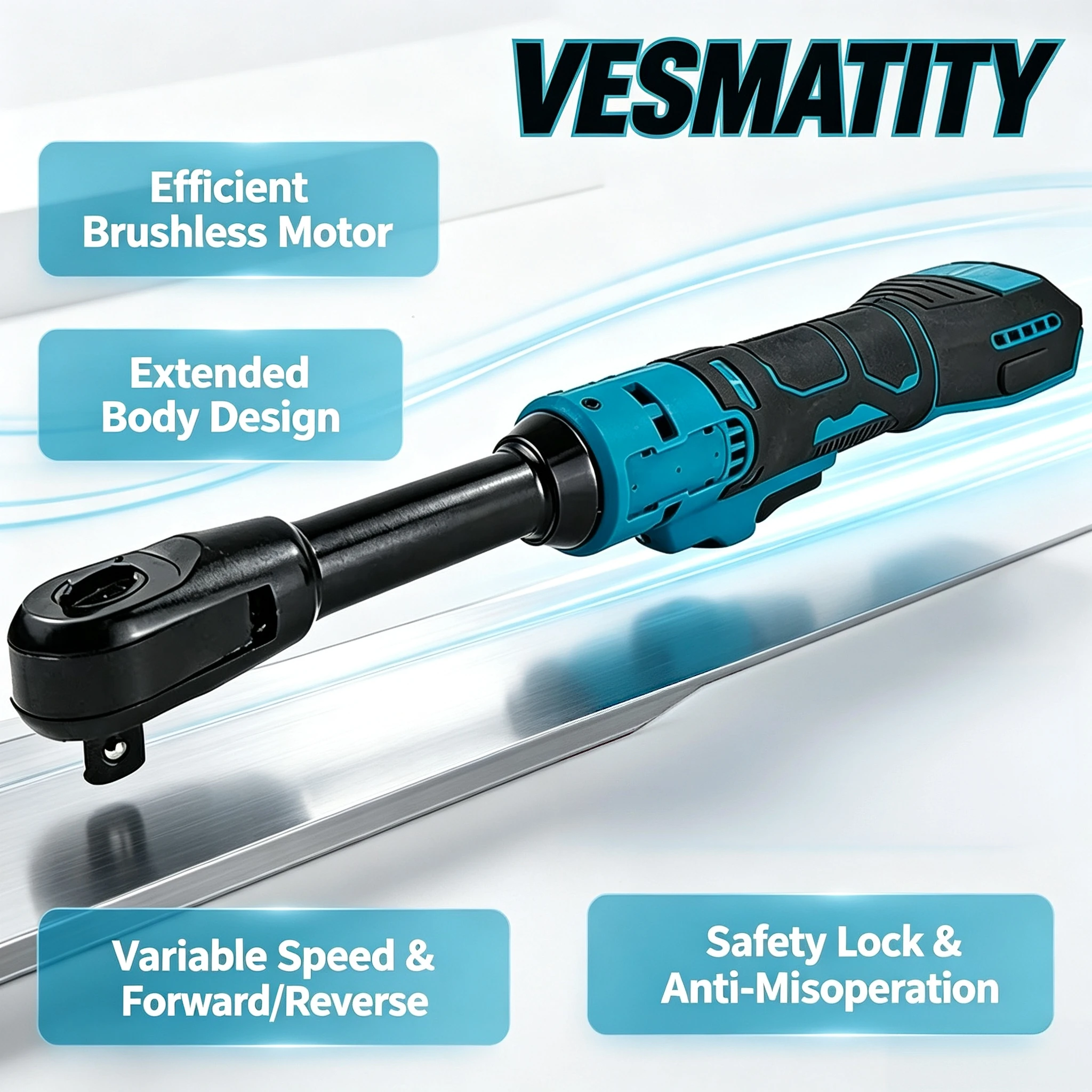 Vesmatity Brushless Right Angle Ratchet Wrench 1/2 3/8 LED Variable Speed for Makita 18V Electric Tool
