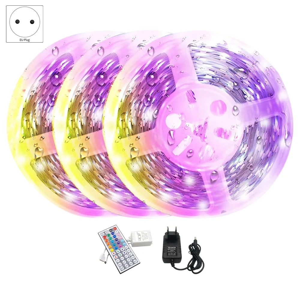 15M LED Strips Lights Flexible Lights Multi Color Changing 3528 RGB with 44 Key Remote for Bedroom Decorate EU Plug