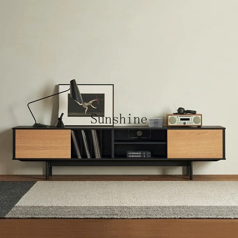 Nordic wabi-sandy wind solid wood retro, TV, black design, audio-visual cabinet