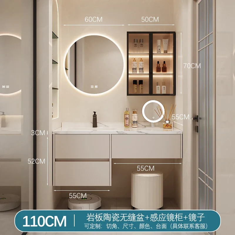 Customized Bathroom Cabinet Dresser Combination Stone Plate Seamless Whole Washbin Bathroom Table Wash Basin Cabinet Dresser