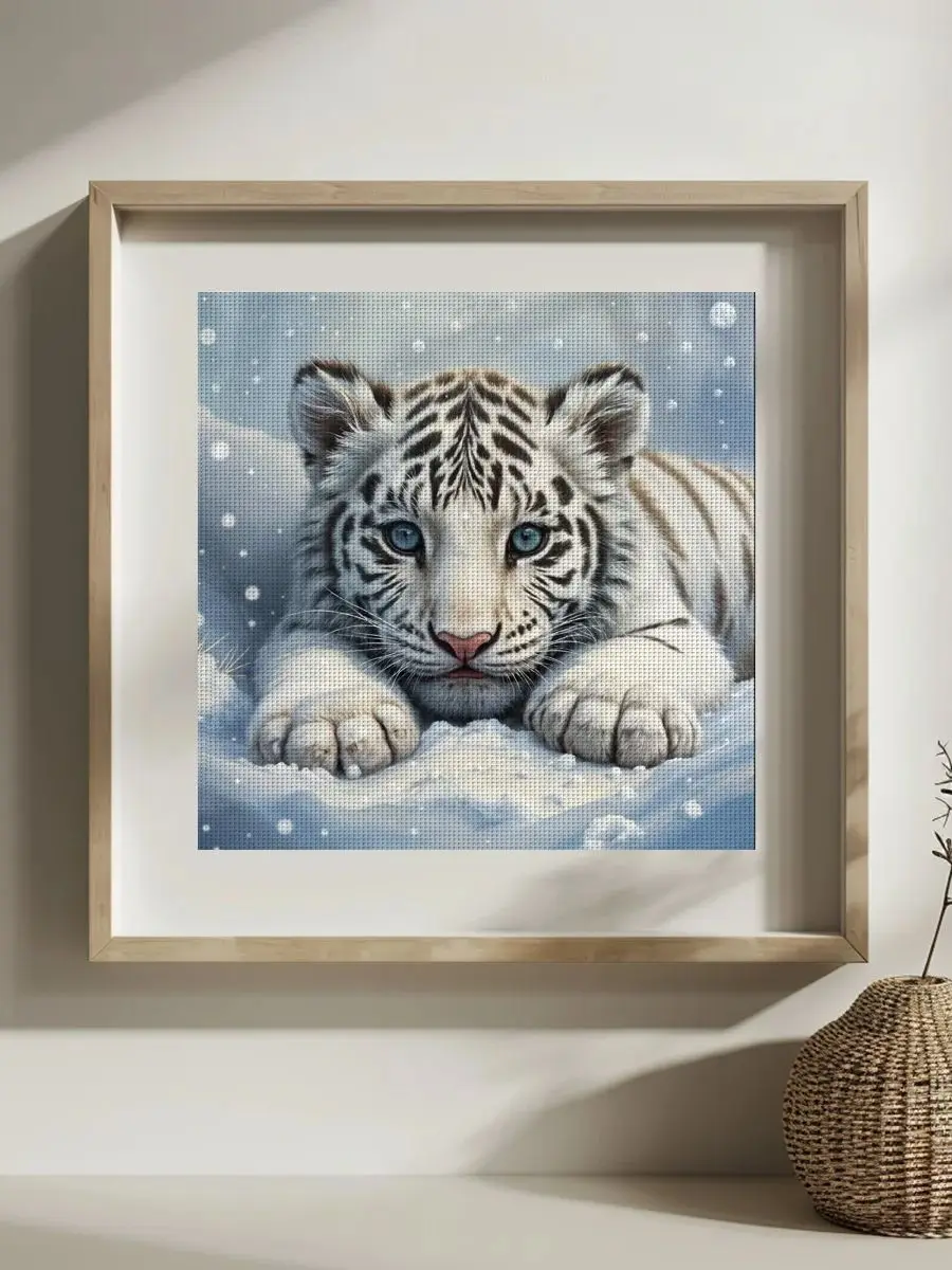 DIY-Stickset, DIY-Kreuzstichset, 30×30 CM / 11,8×15,8 Zoll; 11CT/14CT. Ein einfaches Kreuzstich-Set. Weißer Tiger – Detail 1