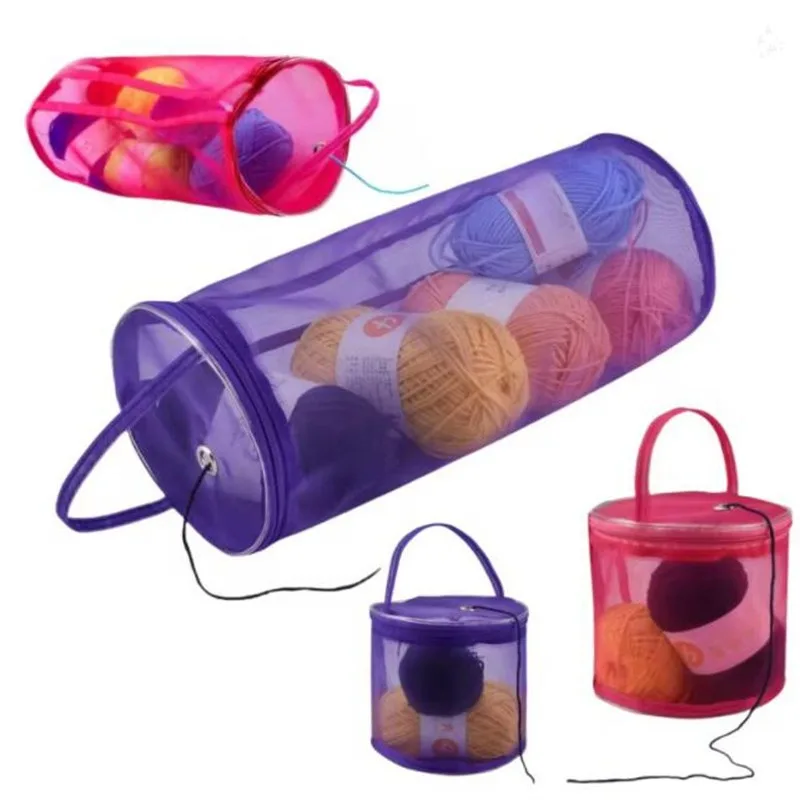 Hollow Mesh Knitting Wool Yarn Bags Solid Color Crochet Handbag Organizer Weave Tools Sewing Accessories Portable Storage Bag
