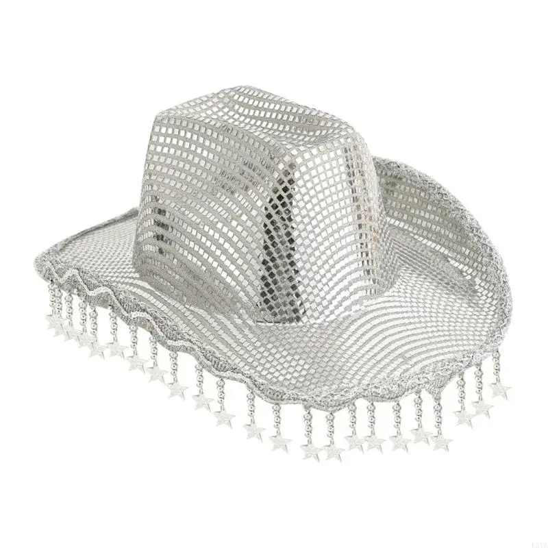 

L5YA Party Hat Encrusted with Mirrored and Tassels for Women Party Wear Festival Holiday Bride Hat