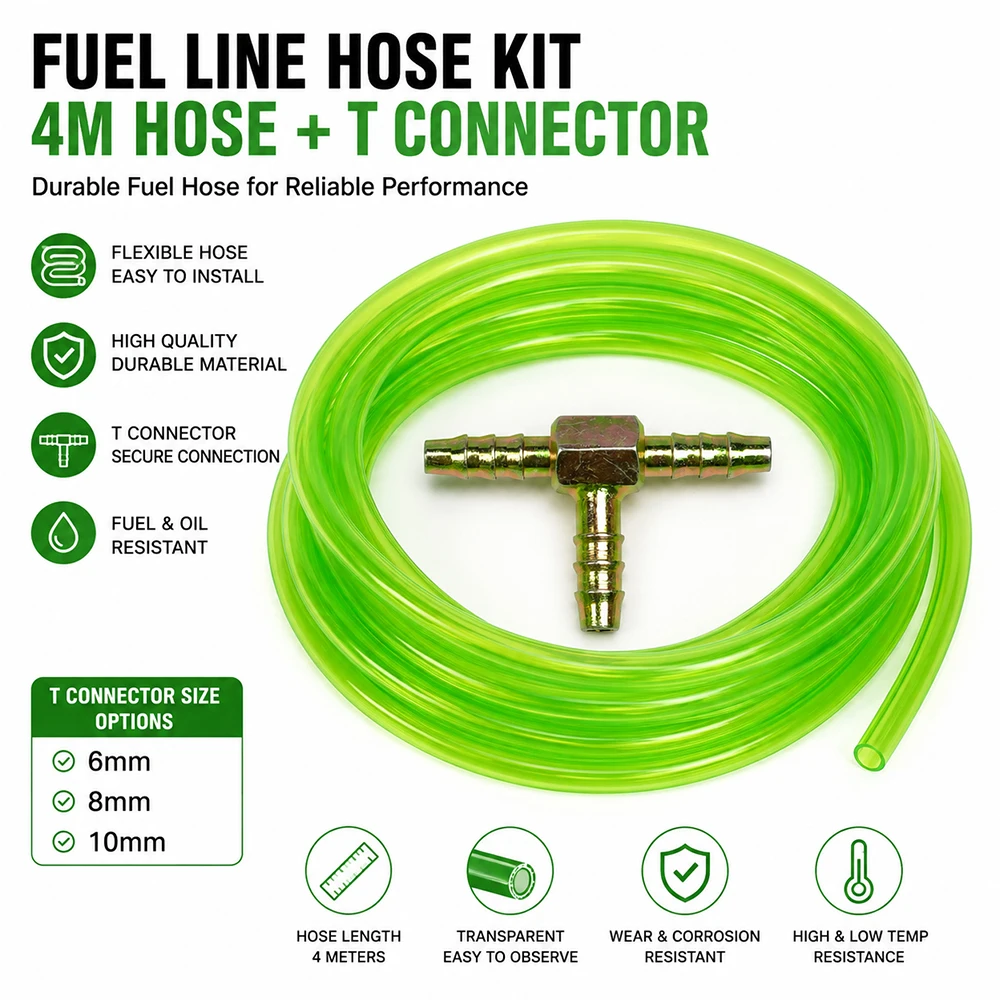 4M Green Fuel Line Hose for Diesel Heater Metal T Connector 6mm/8mm/10mm Length Options Automotive Parts And Accessories