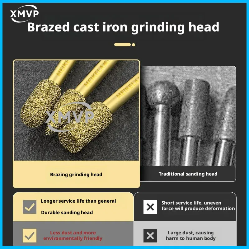 Testa di molatura diamantata, lima rotante in lega, testa di molatura interna, trapano a mano, trapano per lucidatura e molatura con sabbia diamantata, mola brasata