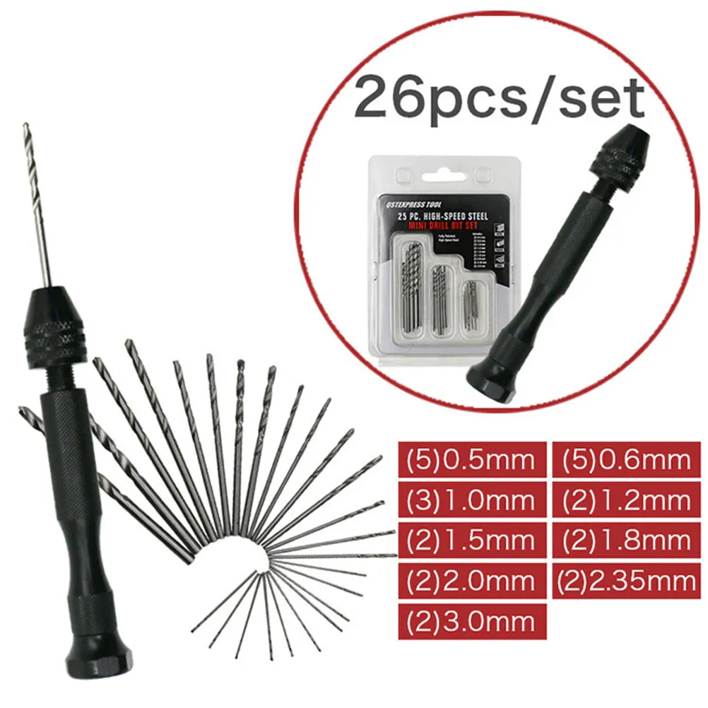 

26Pcs Hand Drill Set Professional Mini Chuck Manual Rotary Tool for Jewelry Watch Repair Holds Wire Gauge Bits Reamers