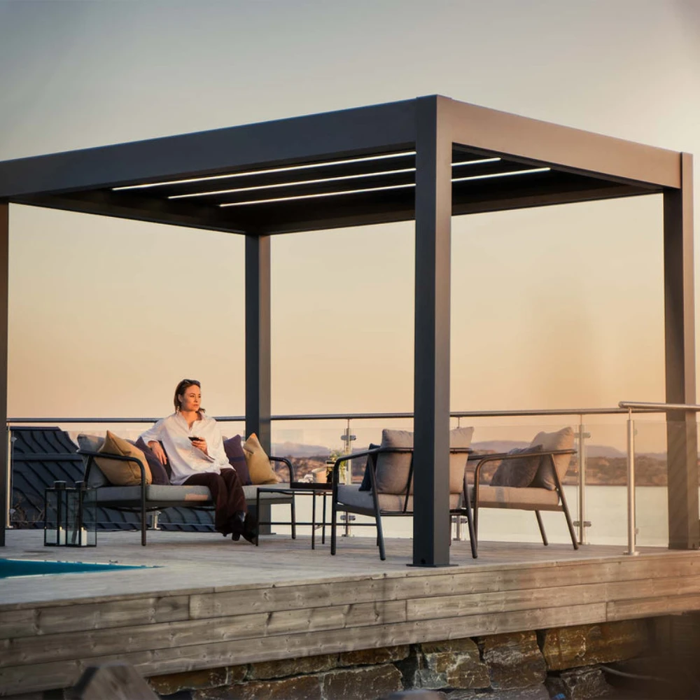 Pavilion Gazebo Wall Mounted Outdoor Motorized Pergole System Garden Aluminium Louvre Pergola Roof