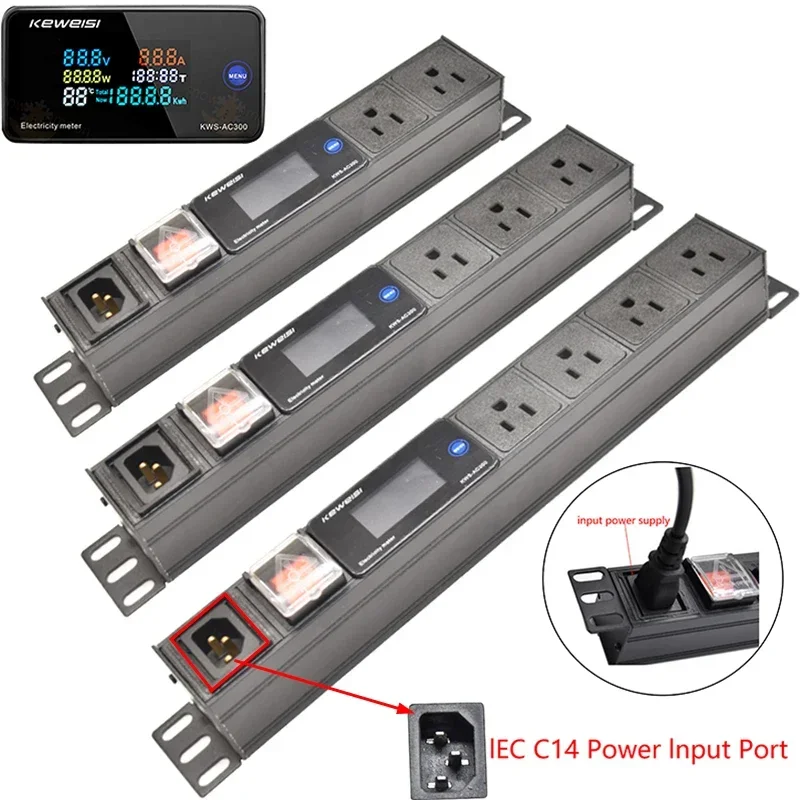 

PDU Power Strip Cabinet Rack Wall Mount power distribution unit Digital meter V/A/W 3pin USA Socket Outlet extension socket