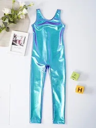 Kids Girls Ballet Dance Outfit Rhythmic Gymnastics Leotard Unitard Dance Wear Sleeveless Shiny Ballet Dance Jumpsuit Unitard