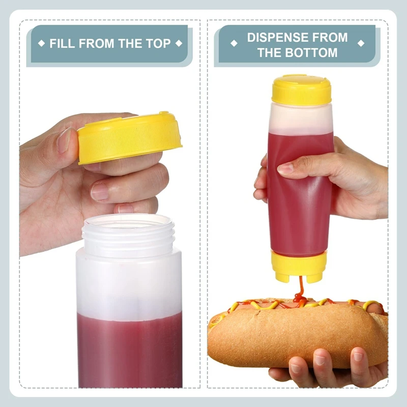 20Oz Inverted Plastic Squeeze Bottles, Refillable Tip Large Valve Dispenser Condiment Squeeze Bottle For Sauces Ketchup