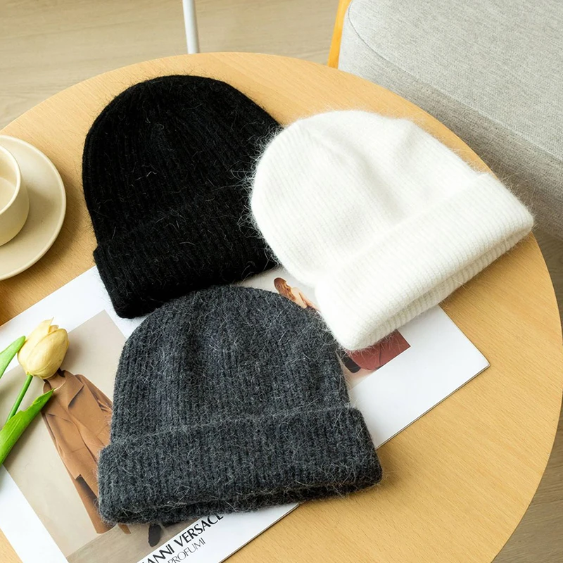 Hat Winter Women Beanie Angora Knit Solid Color Warm Accessory For Autum Cold Weather Outdoor Skiing Sports Holiday