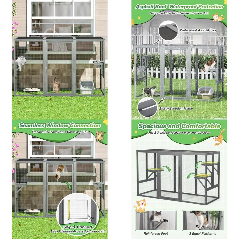 

Large Weatherproof Outdoor Wooden Cat Enclosure with 3 Platforms, Ideal for Cats Patio and Secure Outdoor Living
