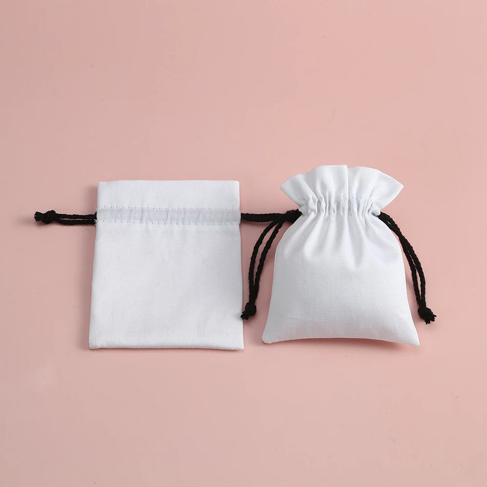 50pcs White Cotton Drawstring Gift Bags Multi Size Jewelry Packaging Bags Wedding Party Decoration Drawable Bag Gift Pouch