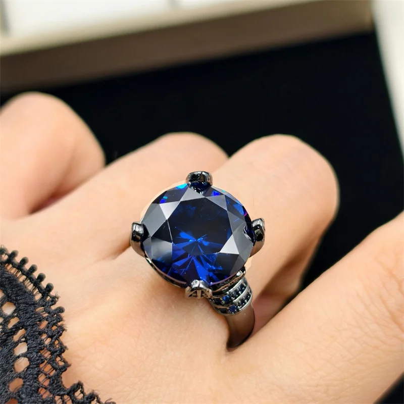 

Personality Dark Blue Crystal Ring For Women Jewelry Shiny 6.5 MM Round Stones Ring Female Party Accessories Adjustable