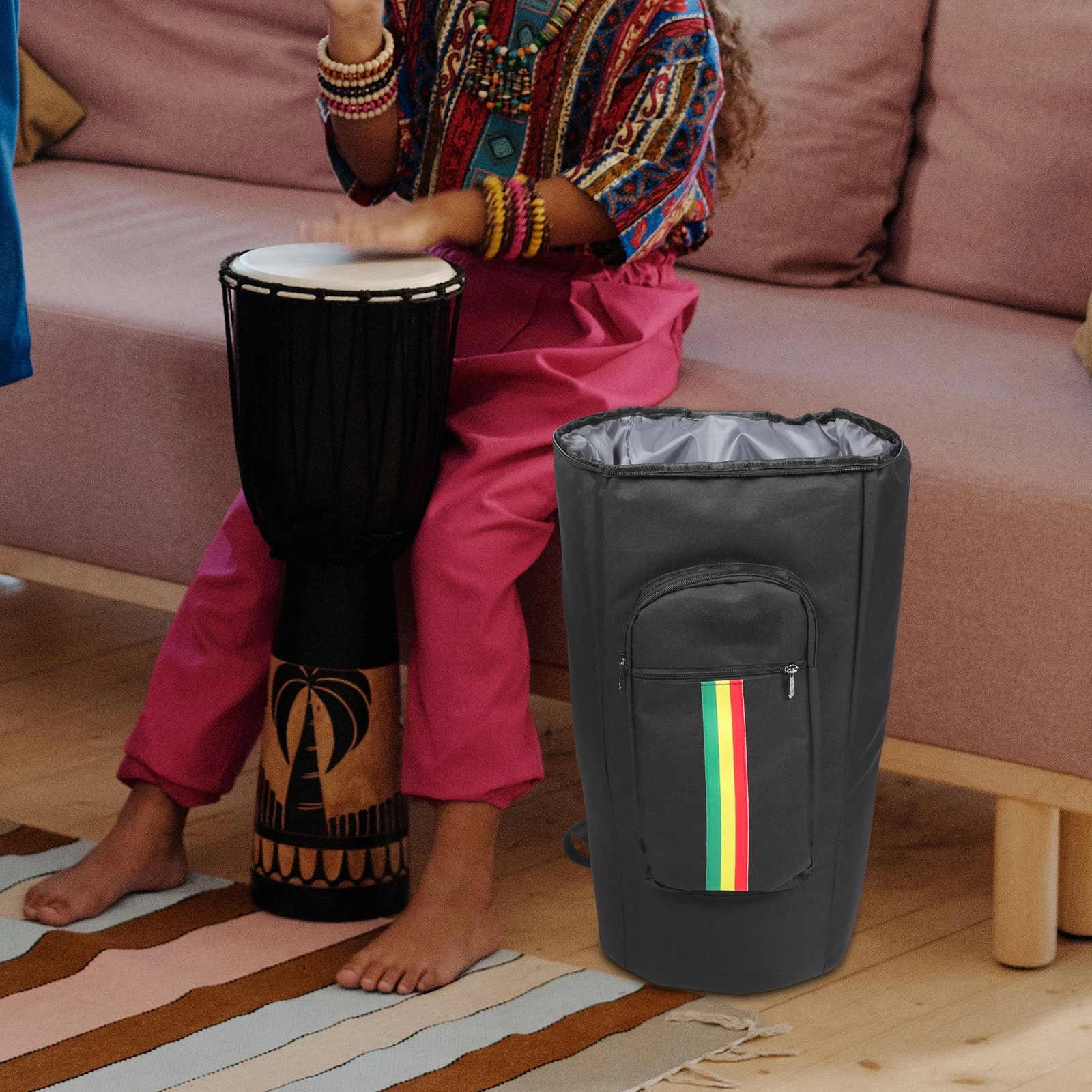 

African Drum Kit Instrument Storage Bag Backpack Tote Carry Carrying Black Percussion Child