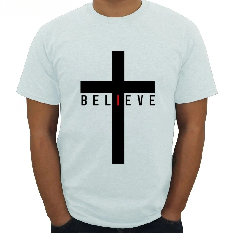 

Мужская футболка с принтом крест верь Кристиан джесу, летняя Уникальная футболка с круглым вырезом и проветриваемым принтом в стиле Харадзюку, 2024