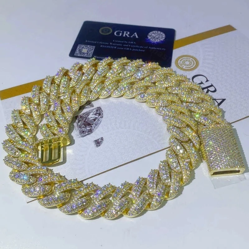 16mm Handmade Cuban Link Chain Iced Out Raise Pointer 925 Silver Hiphop VVS Miami Moissanite Cuban Chain.