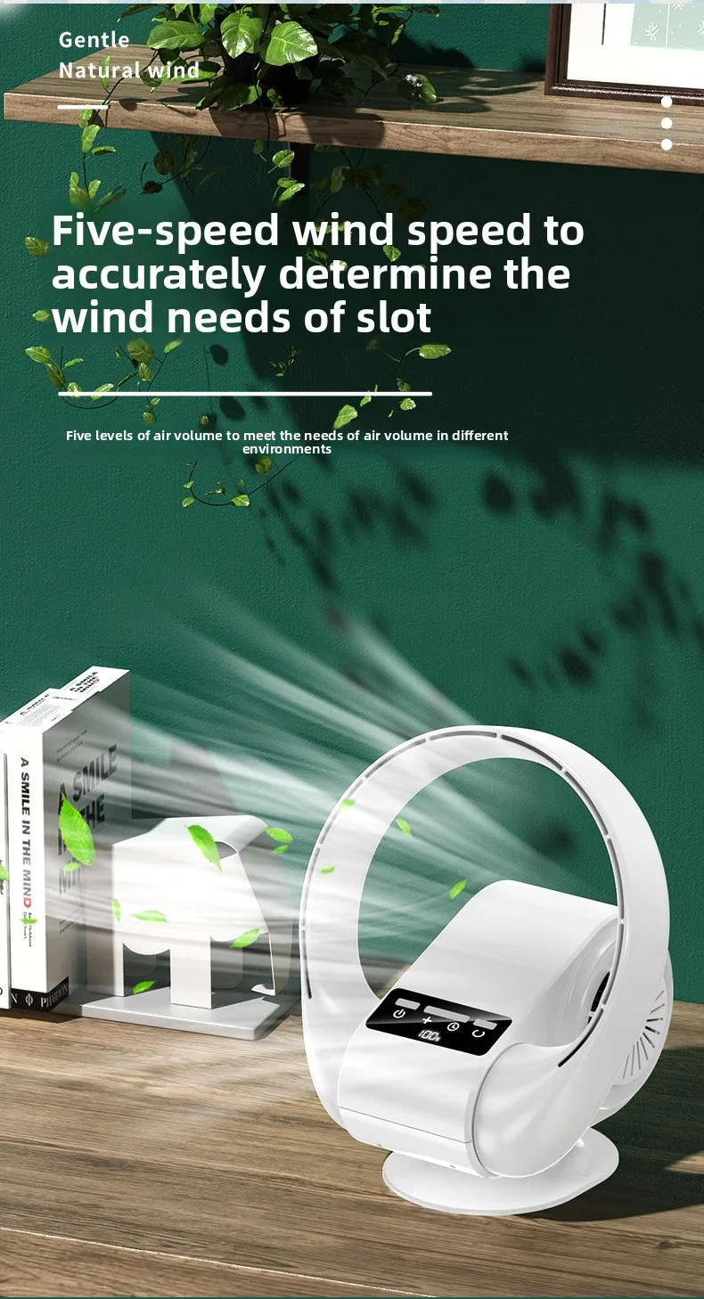 2025 Neuer USB-Ventilator zur Wandmontage, kabellos, wiederaufladbar, batteriebetrieben, leiser Tischventilator mit 5 Geschwindigkeiten für Büro/Schlafzimmer, Fernbedienung – Detail 5