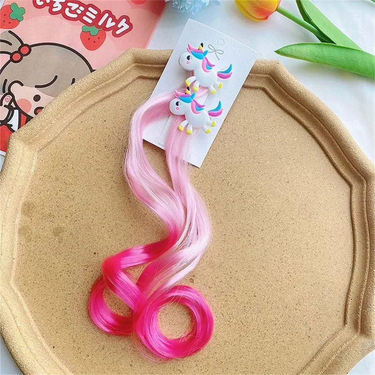 2 pçs nova princesa unicórnio multicolorido peruca meninas grampos de cabelo bonito crianças headwear grampos de cabelo presilhas acessórios para o cabelo