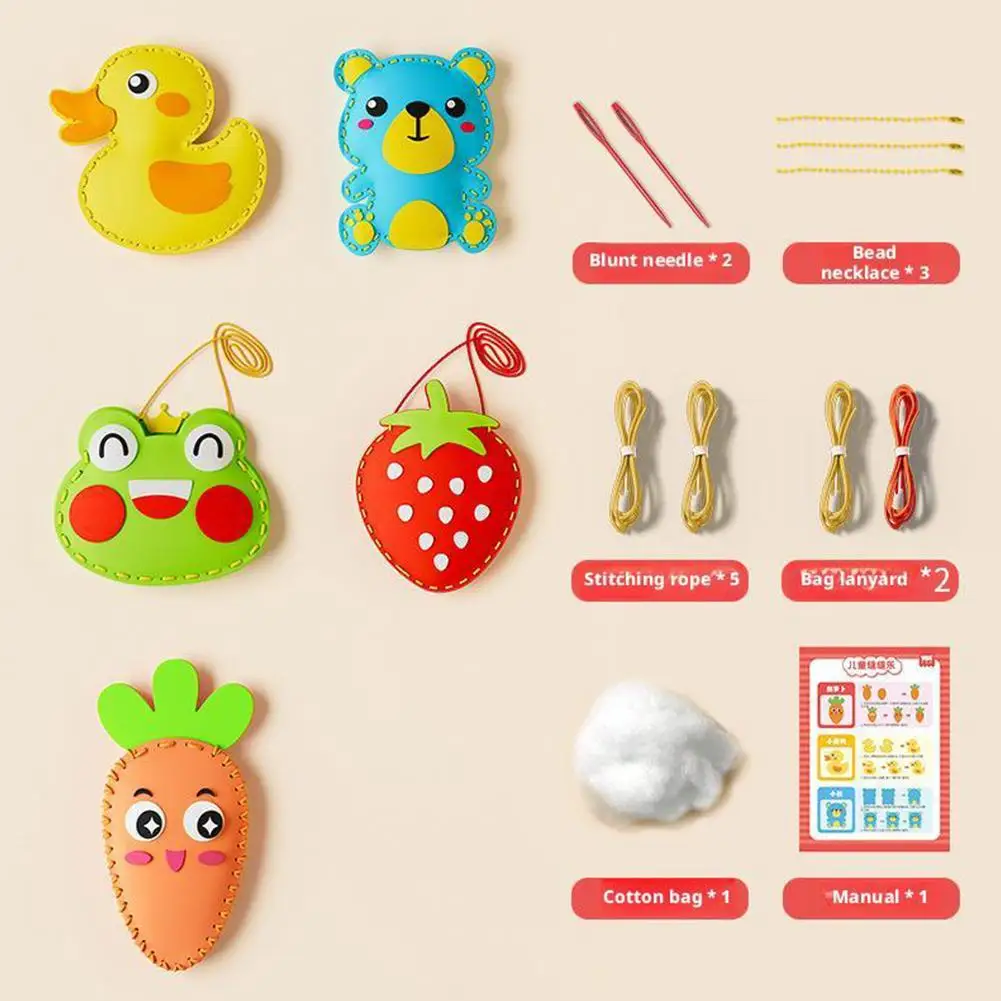 Children's DIY Sewing Toy Kits Cute Animal Fruit Rope Threading Doll Pendant Enhance Hands-on Ability For Kids Birthday Gifts