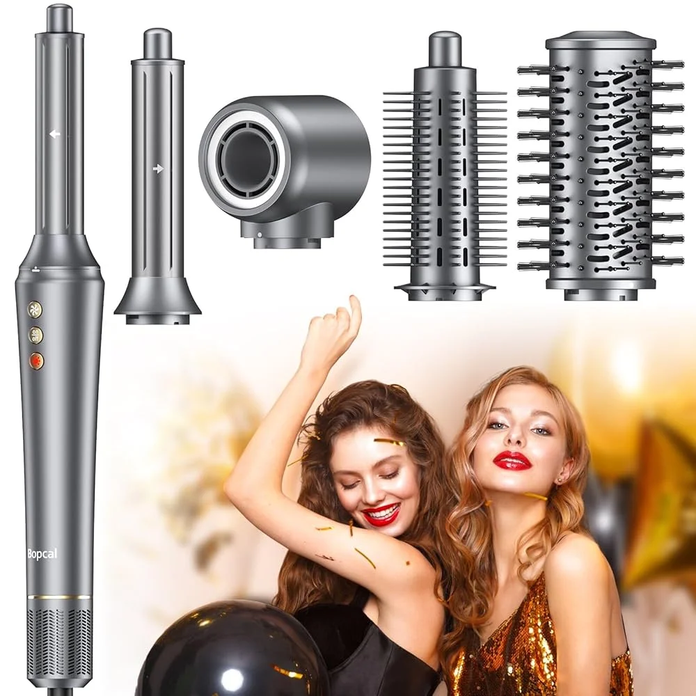 Bopcal 5 In 1 Hair Dryer Hot Air Comb Electric Hair Curling Iron 1200W High Speed Blower Multifunctional Styling Tools Hairdryer