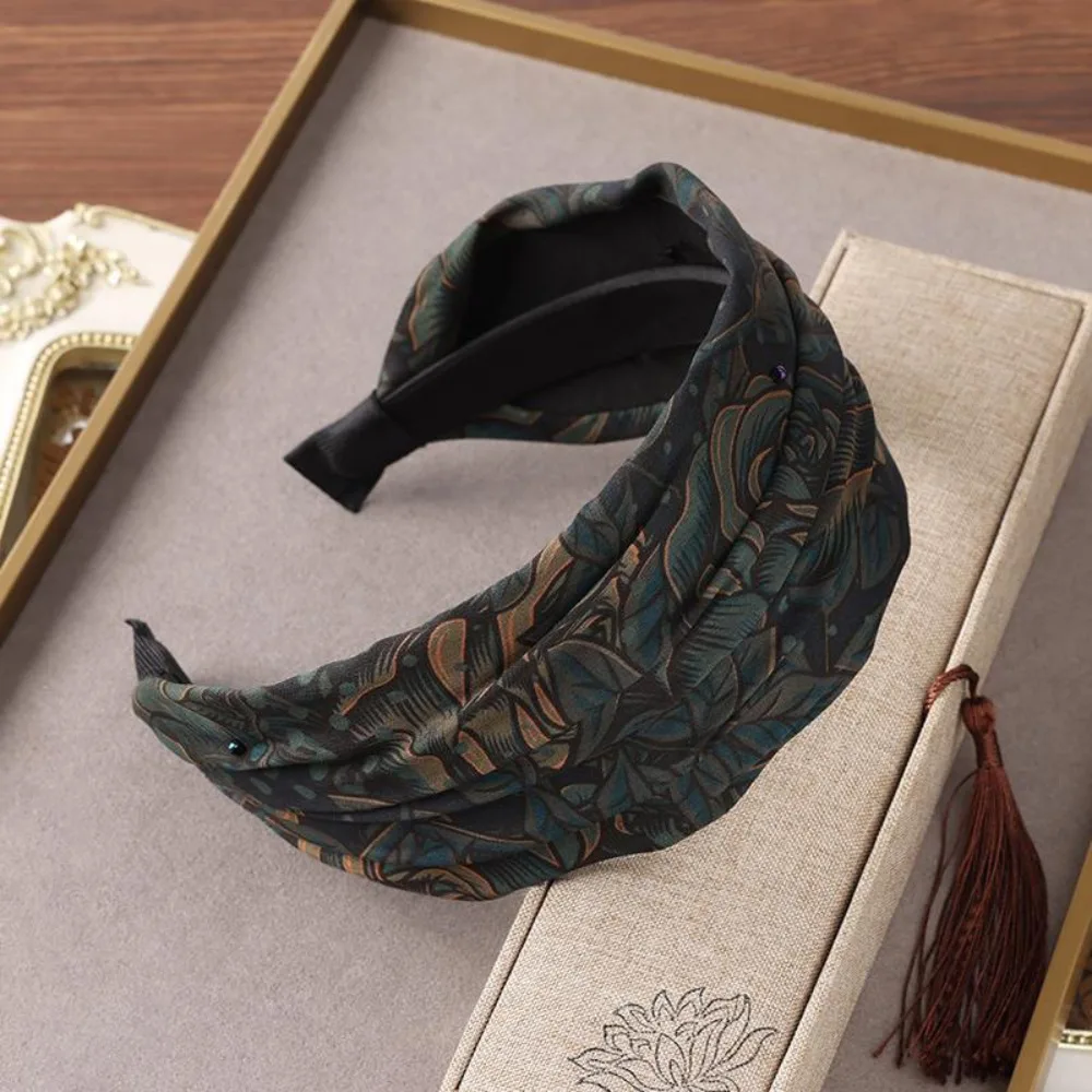 

Ethnical Gambiered Guangdong Gauze Hairband Wide Headwear Flower Headband Yarn Leaf Face Washing Hair Hoop Photograph Prop