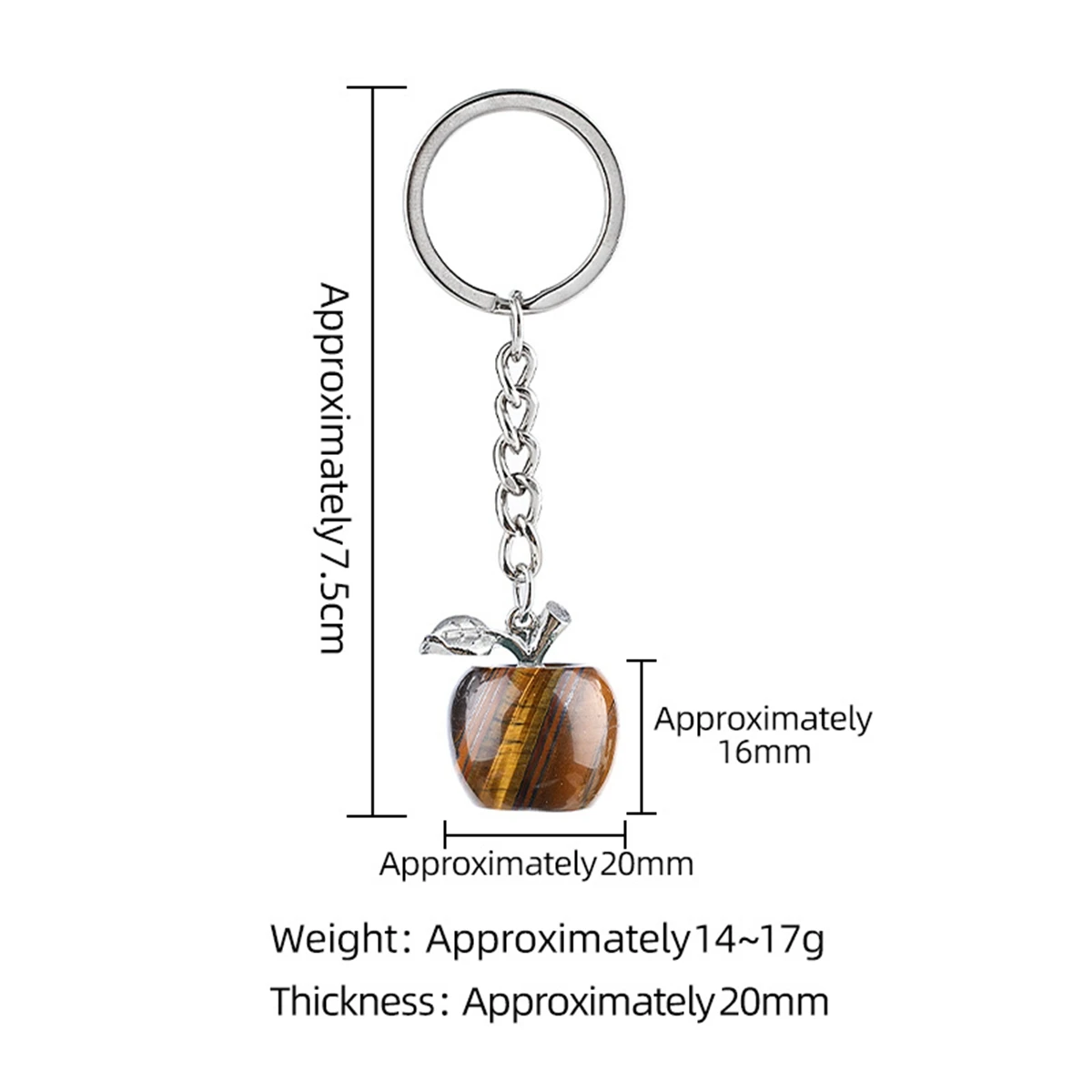 Handgefertigter, geschnitzter 20MM Edelstein-Apfel-Schlüsselanhänger, Heilender Chakra-Kristallstein-Anhänger, Schlüsselring für Frauen & Mädchen – Detail 2