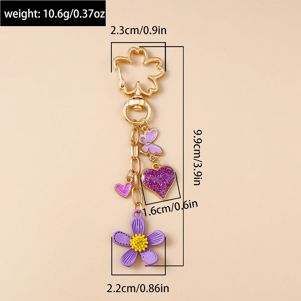 Nette Emaille Blume Schmetterling Schlüsselbund Frauen Mädchen Liebe Herz Schlüssel Ring Anhänger Handtasche Dekor DIY Handgemachten Schmuck Geschenke – Detail 10