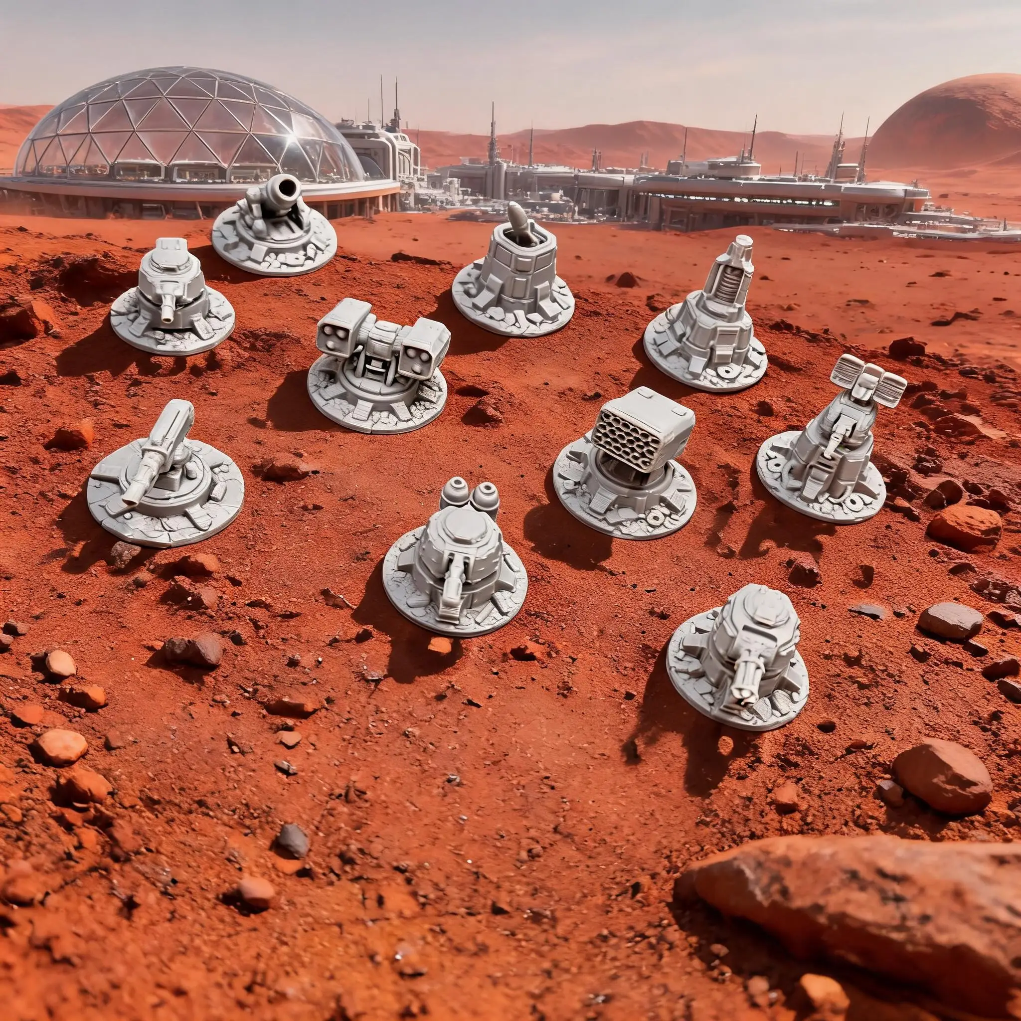 Sci-Fi Outpost Defense Turret Diorama Components, 2-4cm Unpainted 3D Printed Mini Scenery Ornaments for Adult Collectors