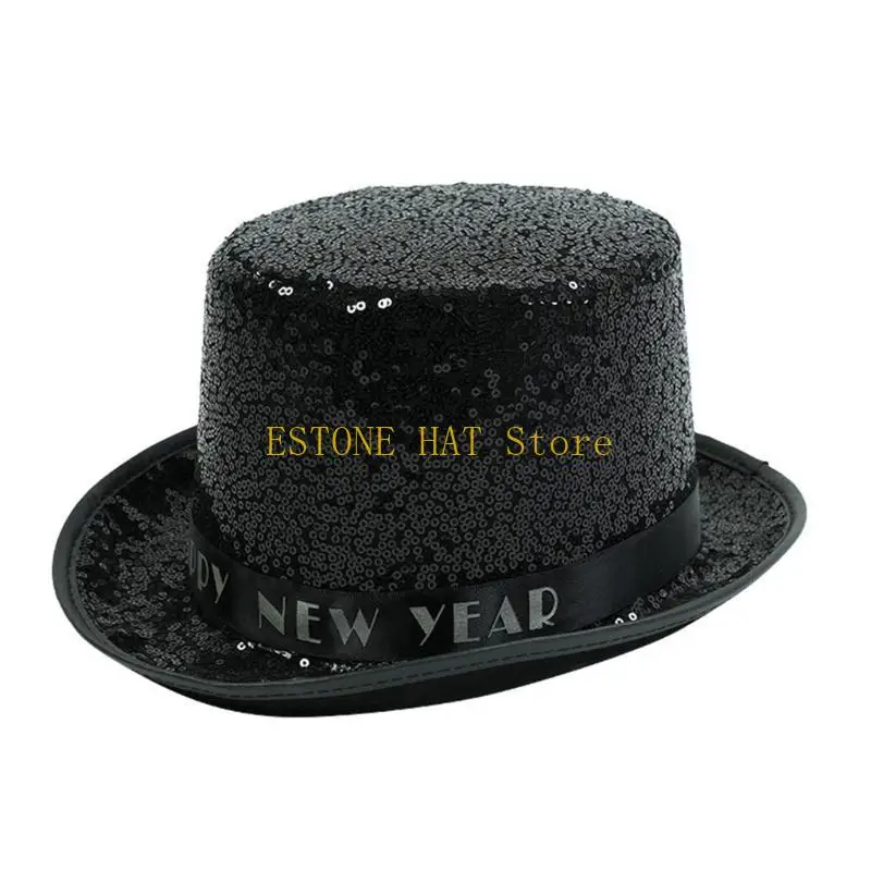 49MF Eye Catching New Year Chistera Hat Unisex Glitters Hat Stylish Celebration Hat