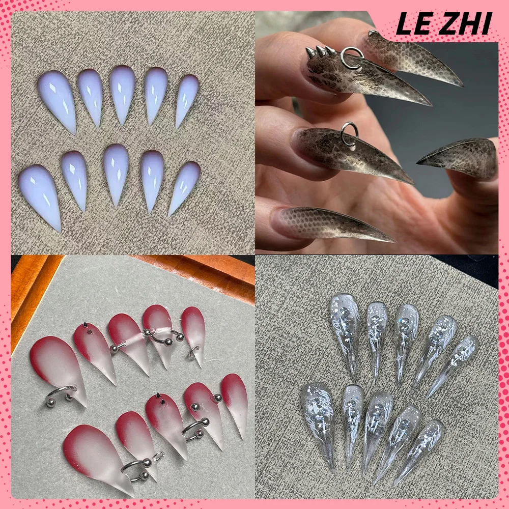 

Shining Personality Sweet Cool Dragon Claw Cat Claw Fake Nail Metal Ring Diamond Glitter Powder Press-On Nails Party Stickers