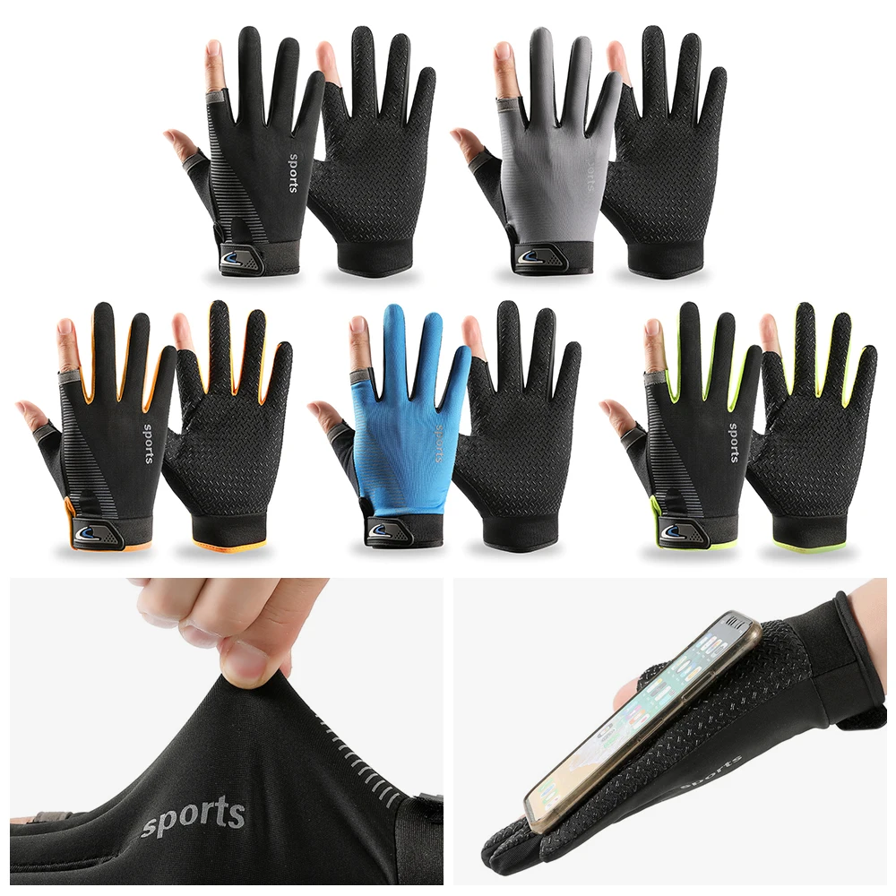 High Quality Sun Protection Ice Silk Halffinger Anti-slip Fitness Fishing Gloves Comfortable Driving Bicycle Riding Gloves Men