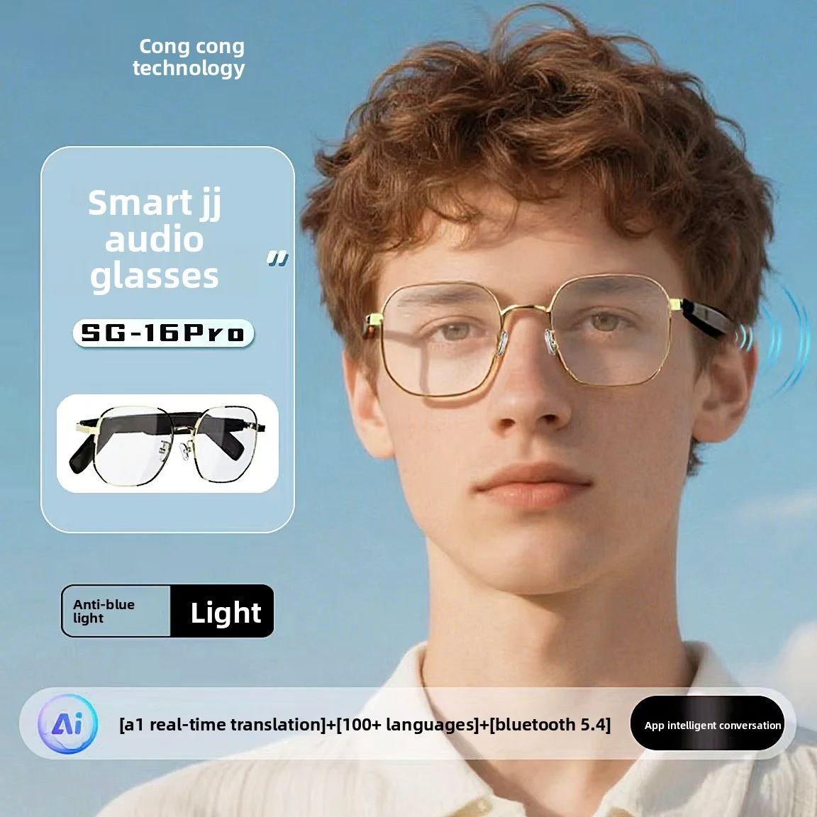 Bluetooth smart glasses - AI multilingual translation - Smart Bluetooth glasses for listening to music and making calls