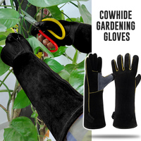 Black Cowhide Welding Work Gloves Gardening Rose Pruning Protective Leather Gloves Oven Baking Barbecue  Heat Insulation Glove