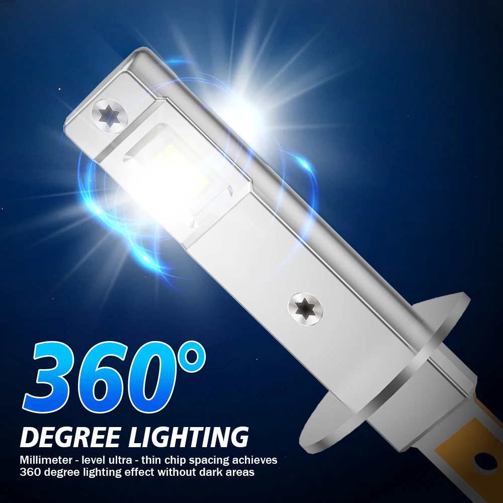 

2PCS LED CANBUS Headlight Bulbs Lights with Fan 12000LM H1 Plug & Play 3570 CSP Internal Drive Auto Light 6000K white