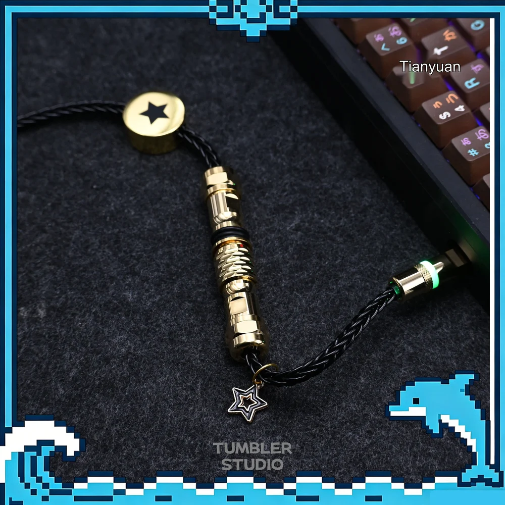 Tumbler Studio Black Gold Single Crystal Copper Custom Mechanical Keyboard Aviator Cable Coiled Cord for Wooting Magnetic Switch