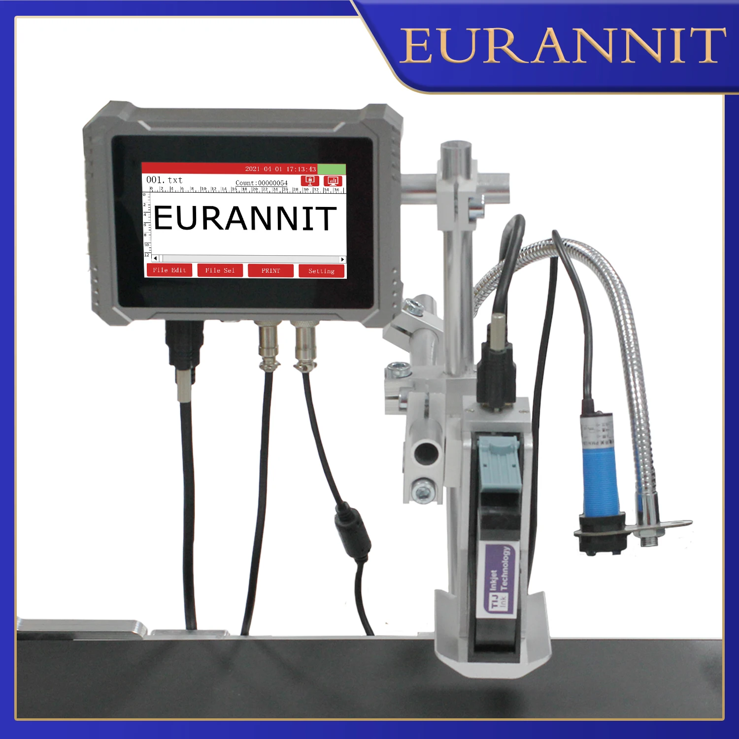 

EURANNIT U3-Pro Industrial Online Inkjet Printer 12.7mm Nozzle Label Printer Text QR Barcode Logo Image Expire Date TIJ Printer