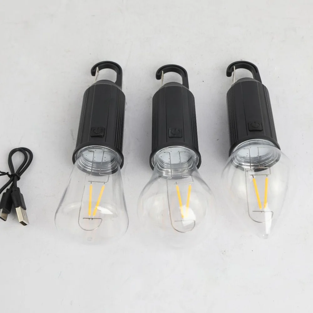 Portable Solar Hanging Lantern Vintage Tungsten Bulb Camping Light Outdoor Atmosphere Lamp For Tent Backyard Trail