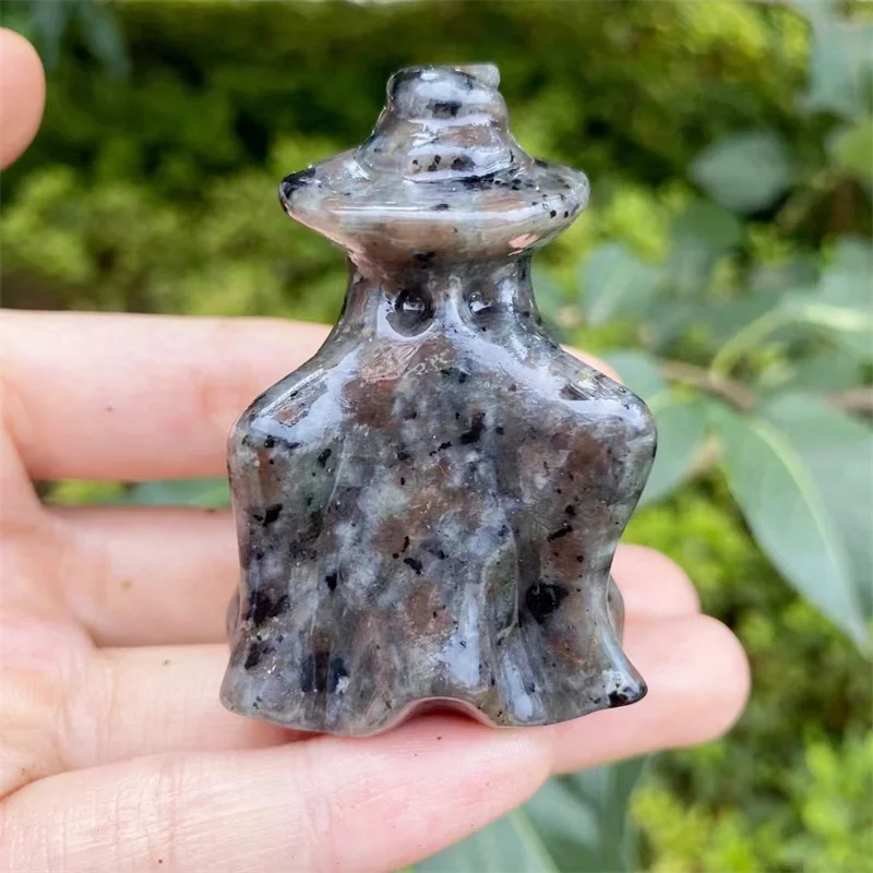 6CM Natural Yooperlite  Halloween Ghost Carving Obsidian Mineral Goddess Statue Crystal Figurines Decor Crafts For Gifts