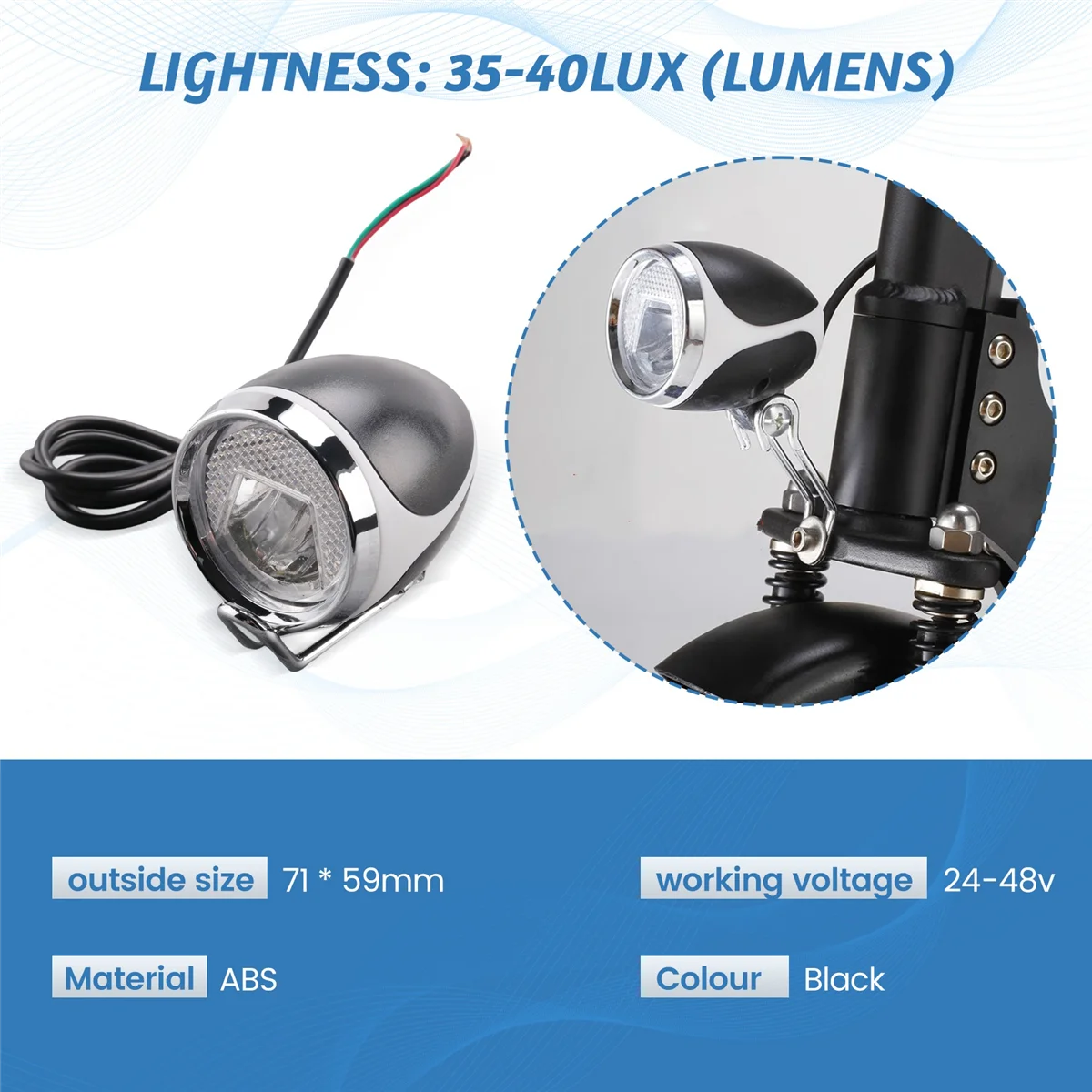

ABAZJ Ebike Light 24V36V48V Светодиодный передний фонарь с звуковым сигналом, фара для электрического велосипеда для скутера, мопеда, MTB, трехколесного велосипеда