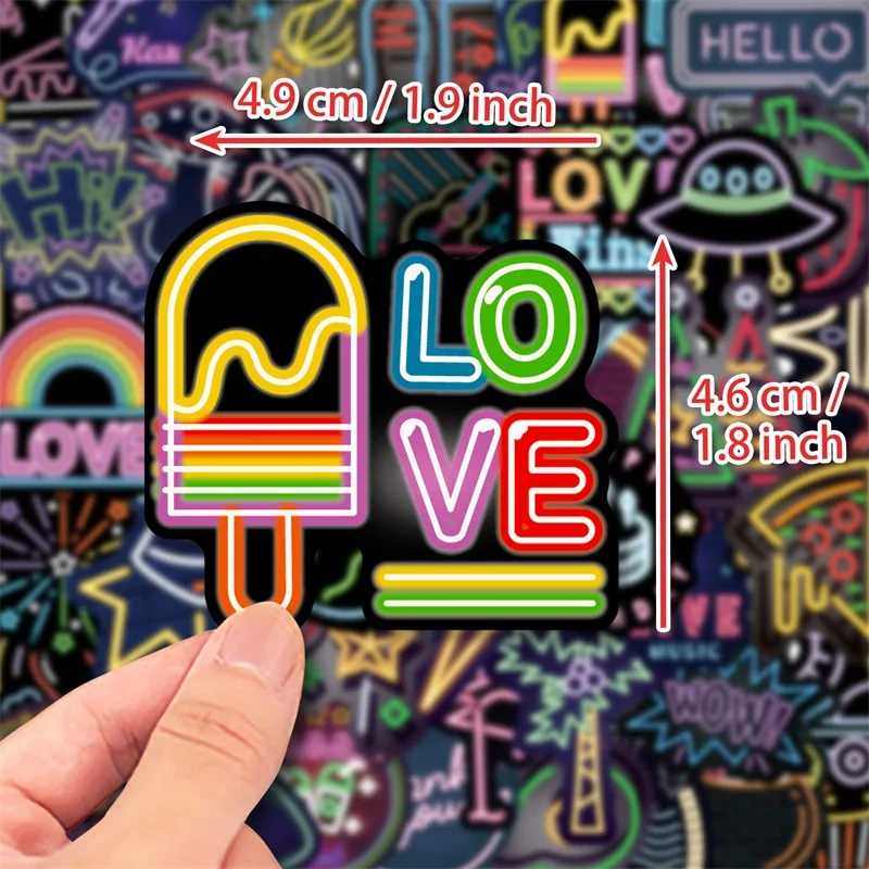 10/30/50PCS Neon Mixed PVC Sticker Aesthetic Kids DIY Decoration Scrapbooking Stationery Hand Accounting Tools Supplies